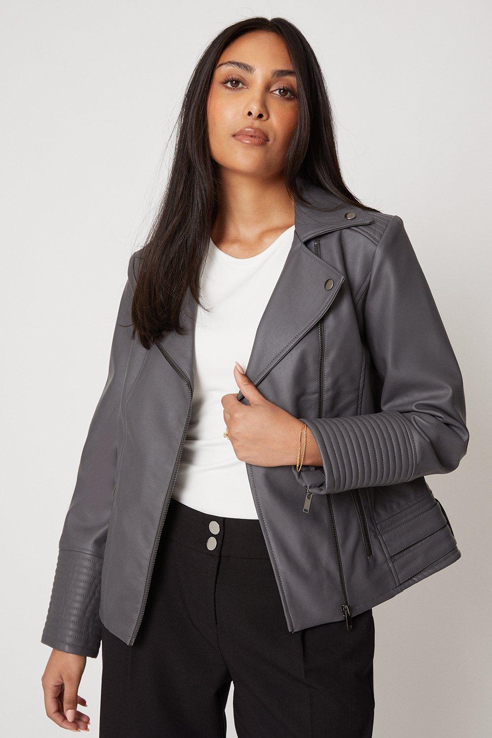 Dark grey leather on sale jacket